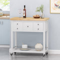 White Natural Kitchen Cart with Wheels E8442