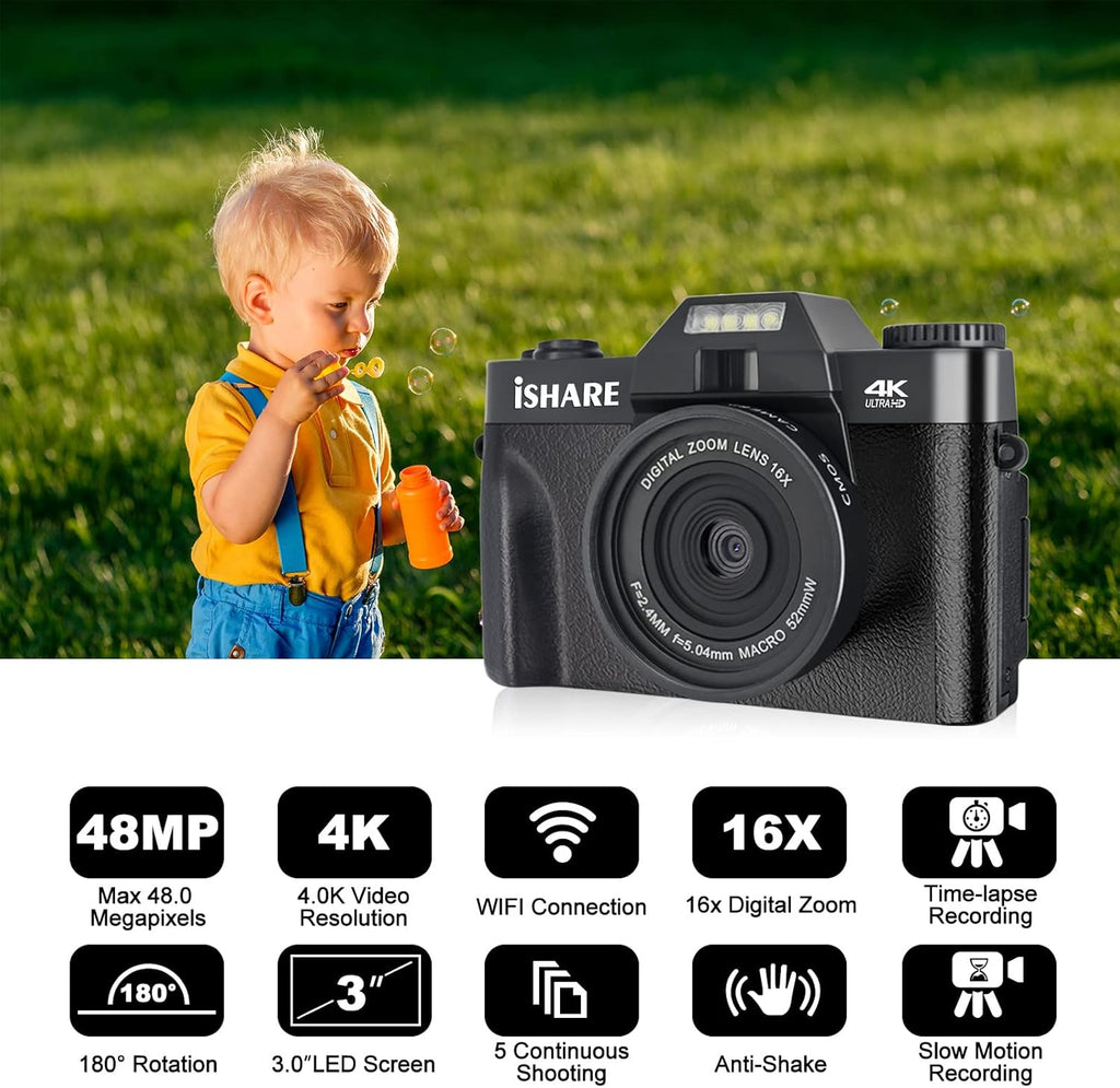 4K 48MP Full HD WiFi Digital Camera with Flip Screen E177