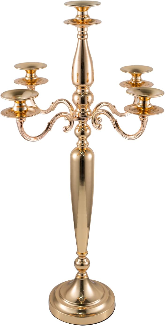 5 Arms Gold Taper Candle Holder, 28.54 Inch Tall, Pack of 2 G2275