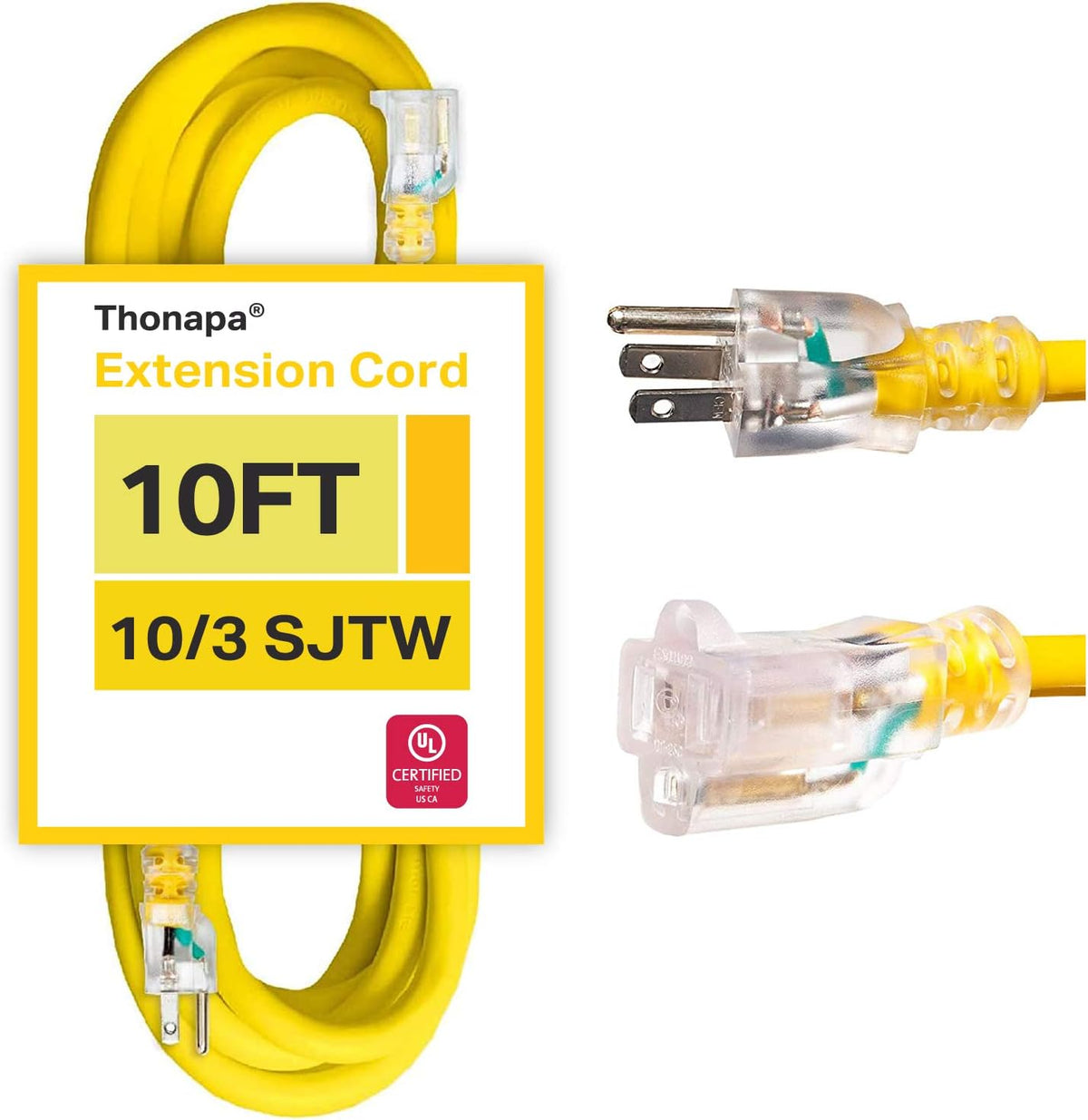 75 Ft Heavy Duty Lighted Outdoor Extension Cord with 3 Prong Grounded Plug I386552