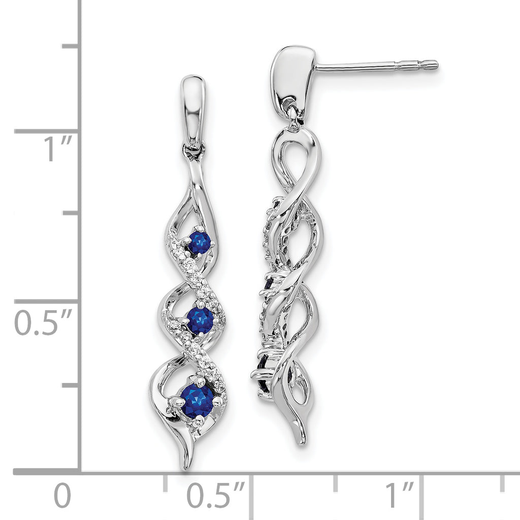 10K White Gold Diamond and Blue Sapphire Post Dangle Earrings S20528