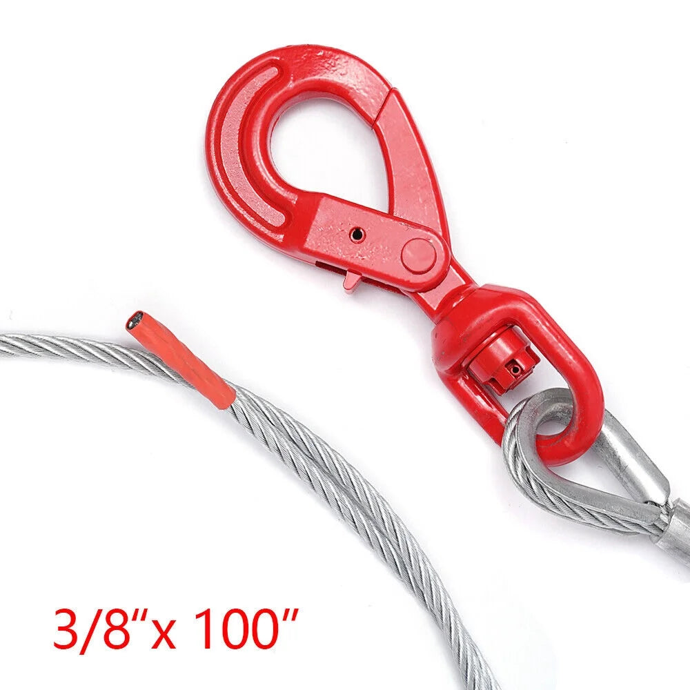 3/8" x 100" Wire Rope Steel Winch Cable with Swivel Hook R893685
