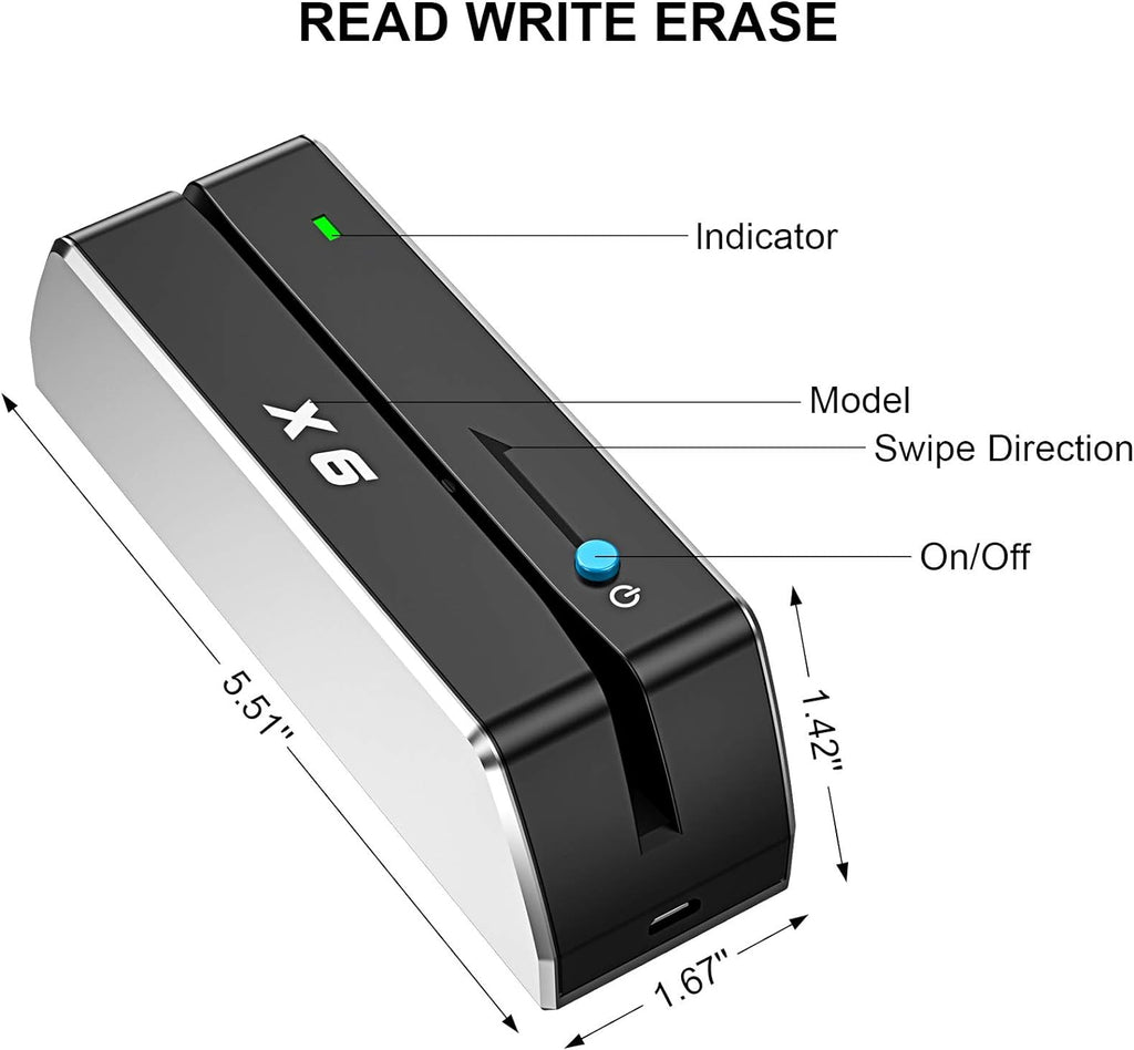X6 BT Bluetooth Magnetic Card Reader Writer USB 3 Tracks Swipe Encoder P291