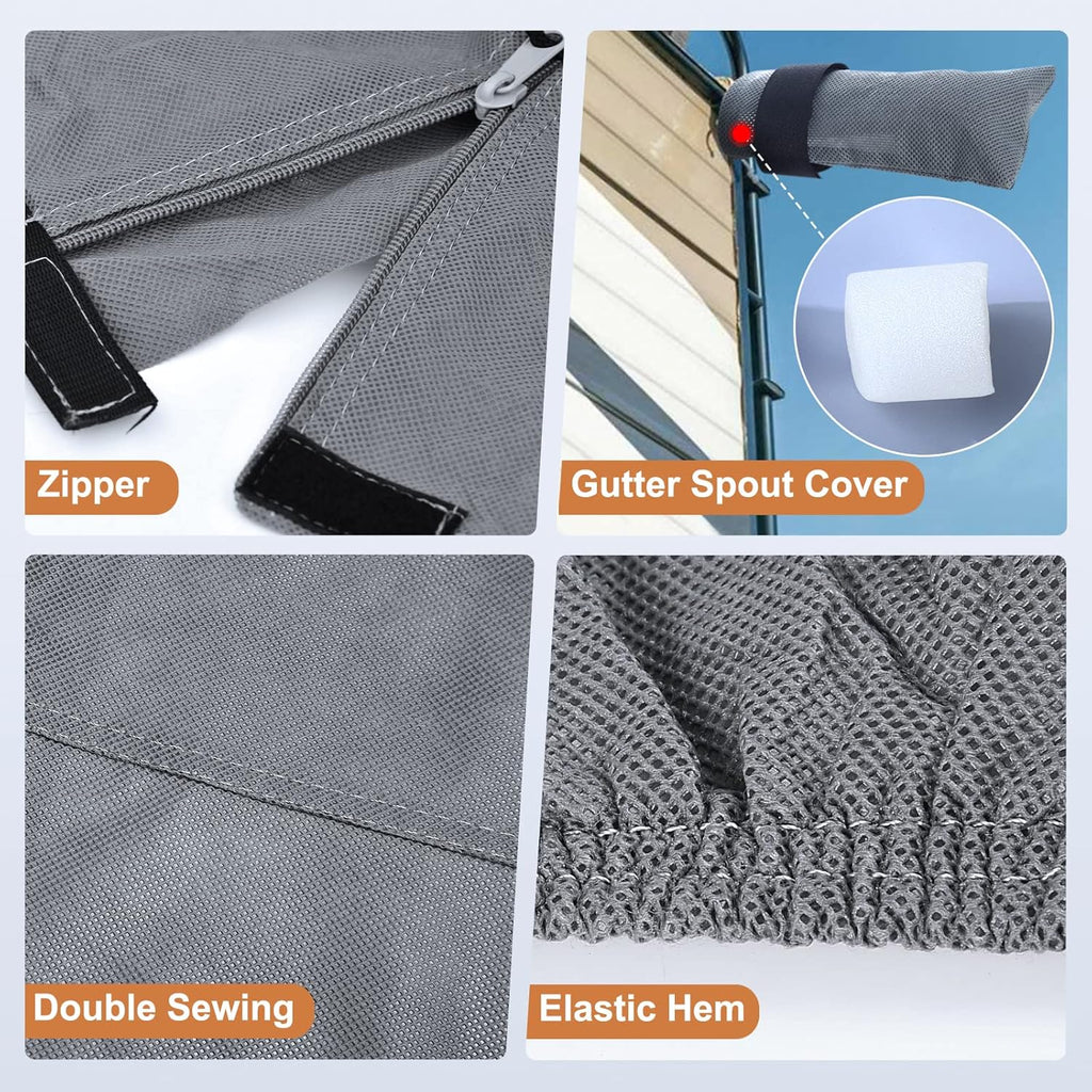 Heavy Duty 6 Layers 5th Wheel RV Cover Anti-UV Breathable Rip-Stop with 2Pcs Extra Straps & Gutter Spout Covers L8003