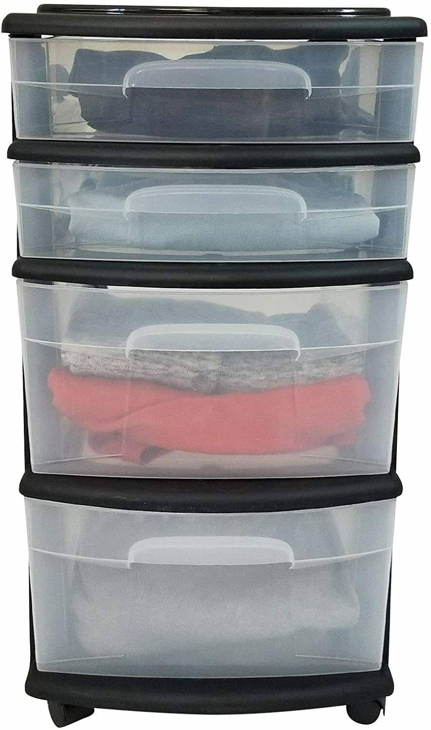 4 Storage Cart Set Black Frame Clear Drawers D9853