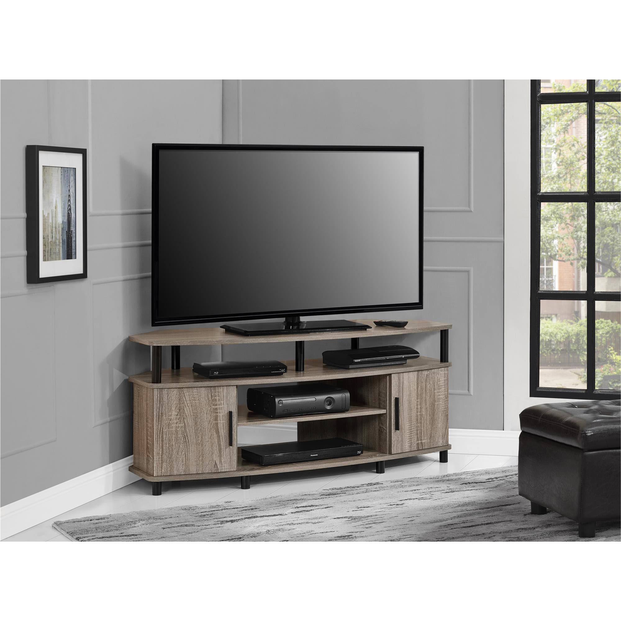 Corner TV Stand Distressed Gray Oak Q3587