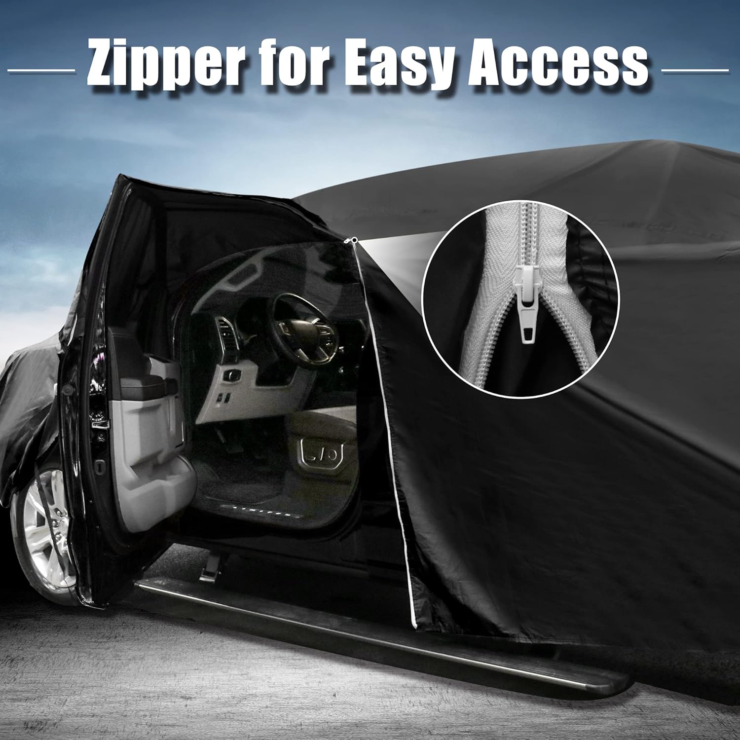 Black Waterproof SUV Car Cover with Driver Door Zipper B196