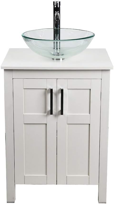 White 24 Inches Bathroom Vanity with 2 Doors Tempered Glass Sink Top Z790