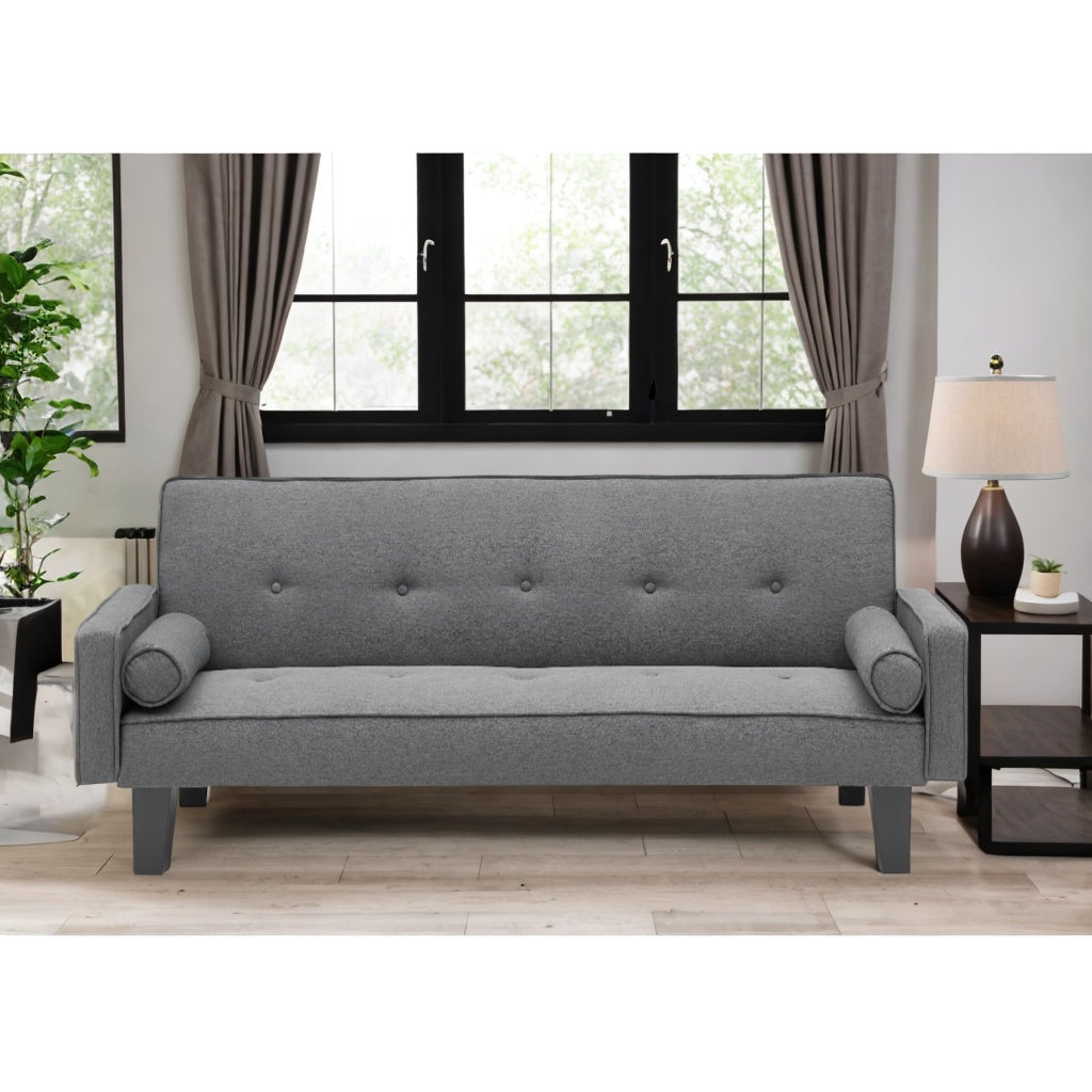 Dark Gray Cotton Linen Convertible Sofa Bed with Two Pillows D735