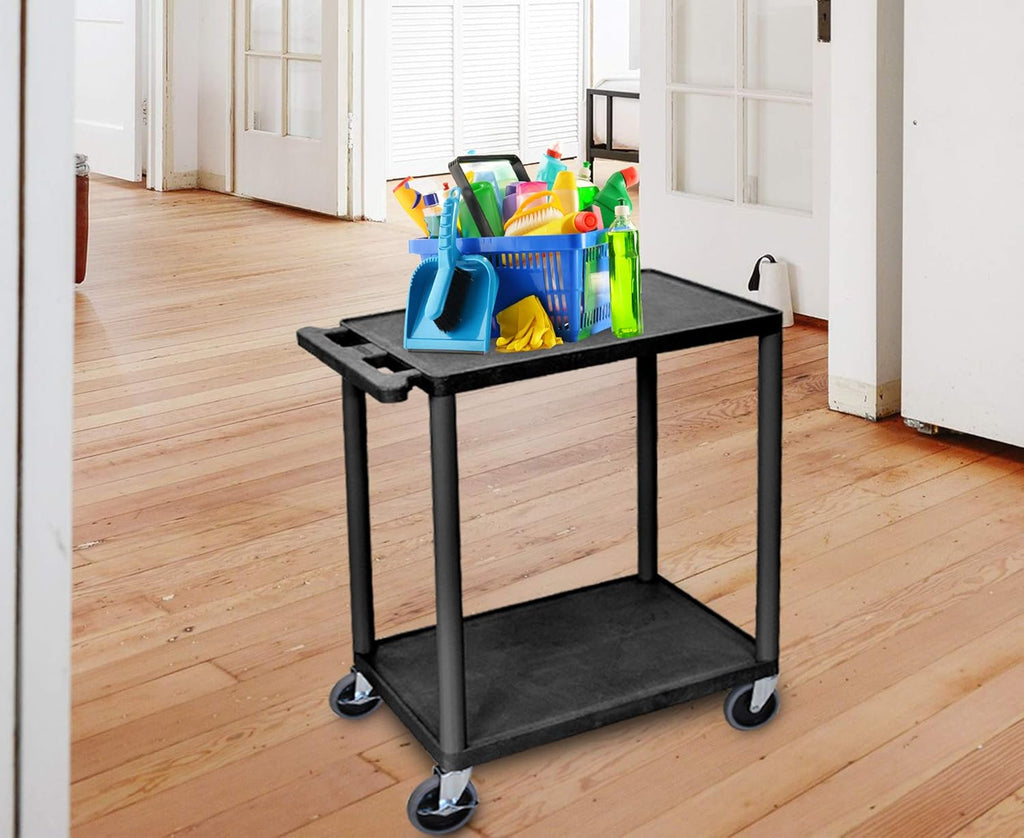 Black Mobile Utility Cart with 2 Shelves I7118