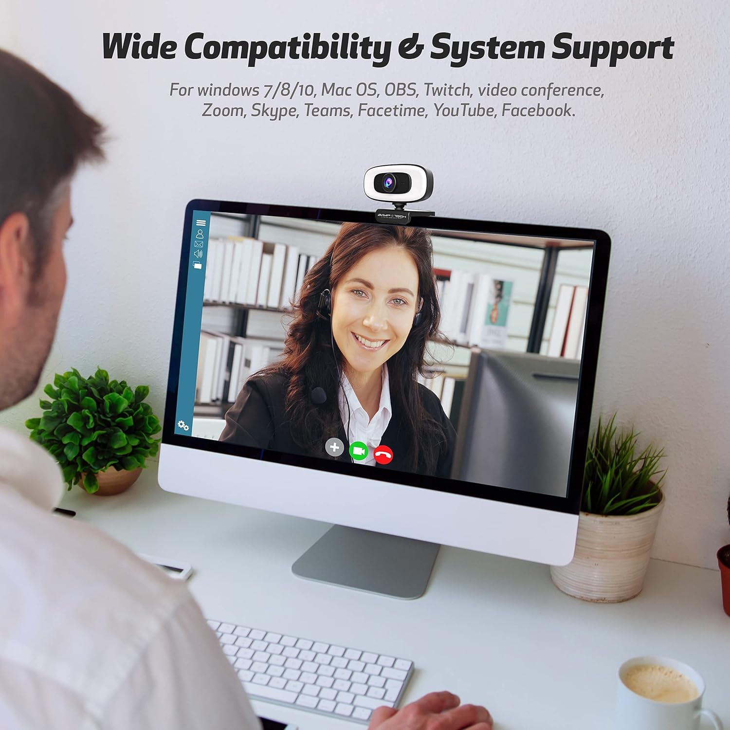 4K Webcam with Light Ultra HD 8MP Autofocus USB Web Cam with Microphone for Desktop Computer PC Streaming Camera + Tripod + USBC + Privacy Cover Pack of 2 Y329840