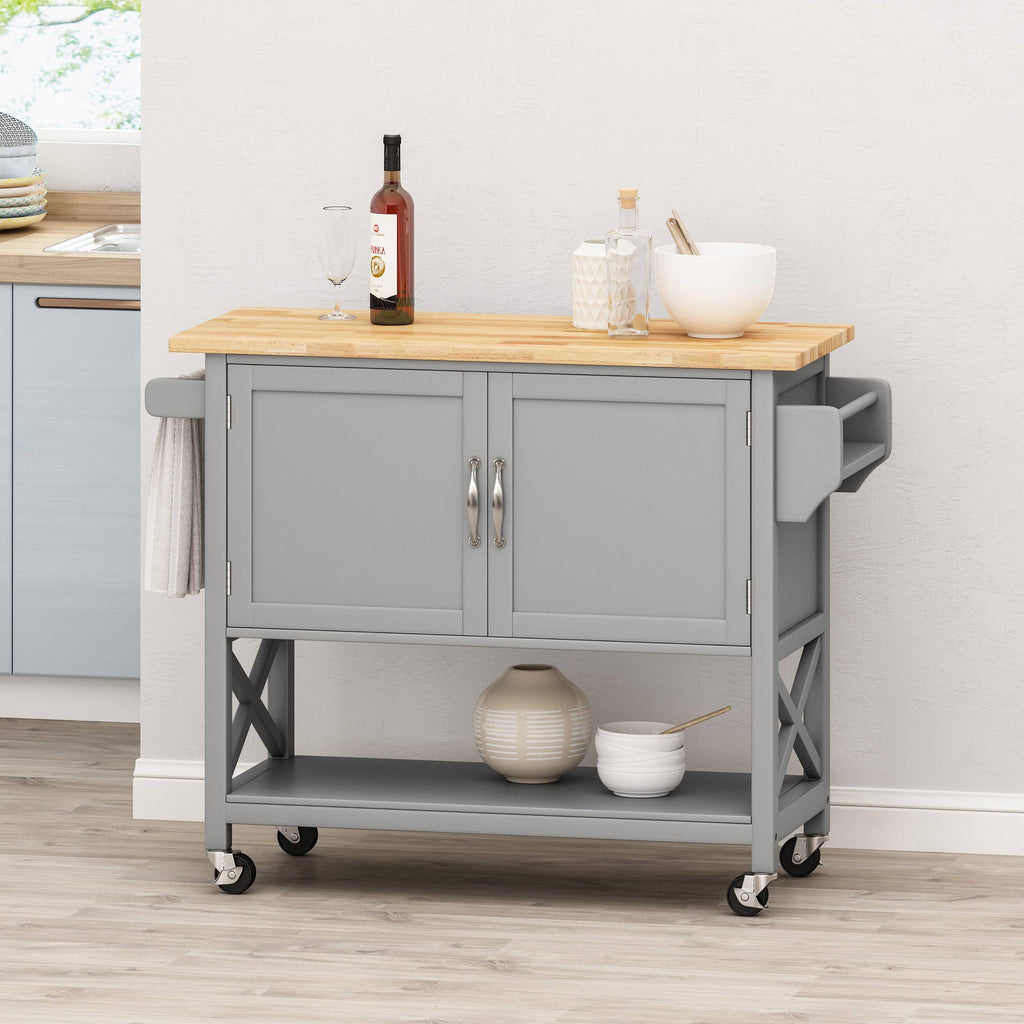 Gray Farmhouse Kitchen Cart with Wheels M223212