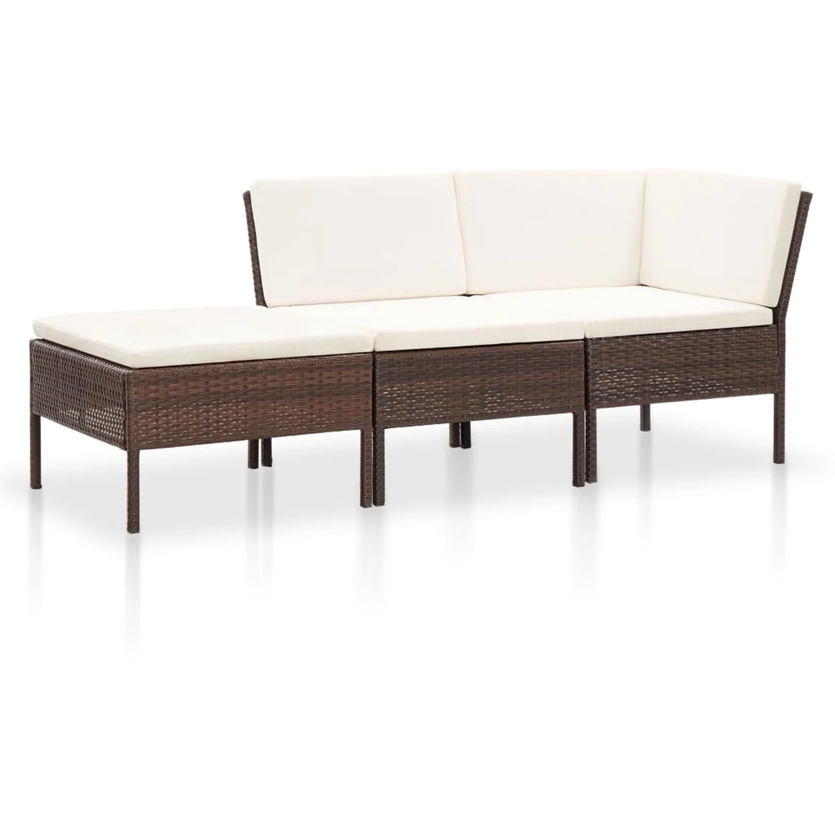 3 Piece Poly Rattan Patio Conversation Sofa Set with Ottoman M877061