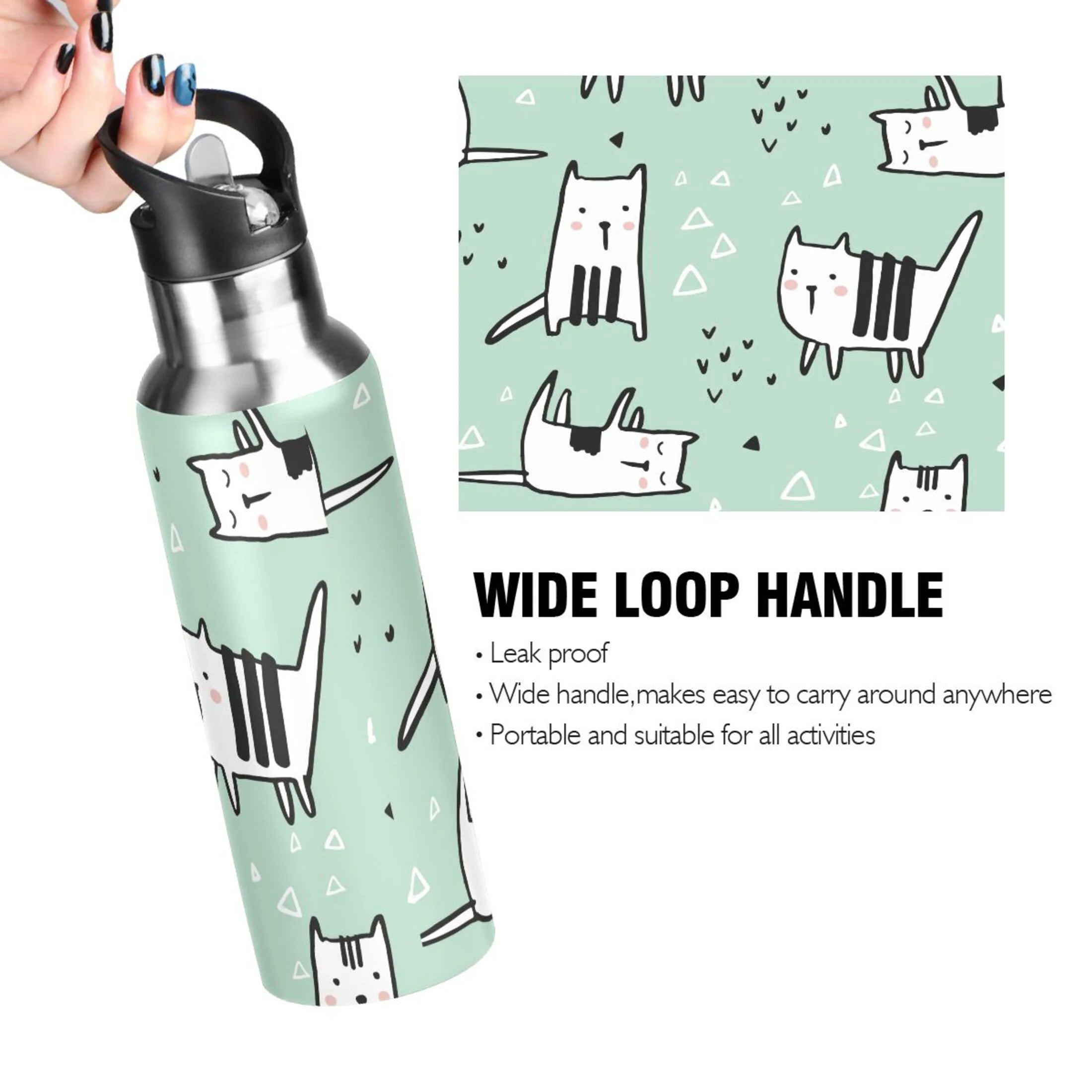 Green Vacuum Insulated Stainless Steel Water Bottle with Straw Lid 20 OZ H4092