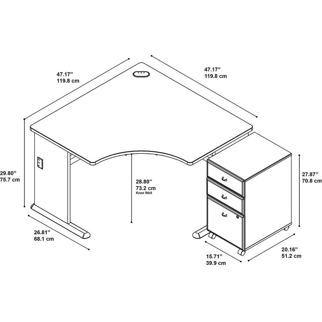 48 in. Corner Desk with Mobile File Cabinet - Pewter H322
