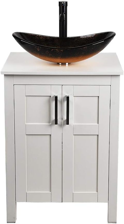 White 24 Inches Bathroom Vanity with 2 Doors Tempered Glass Sink Top Z790