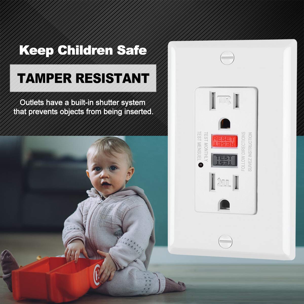 (10 Pack) 15 Amp Tamper-Resistant GFCI Receptacle Outlet with LED Indicator D69996
