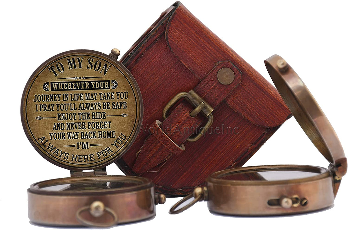 Antique Brass Compass with Case A697