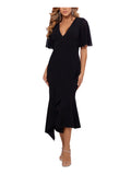 Black Stretch V Neck Midi Formal Dress X189