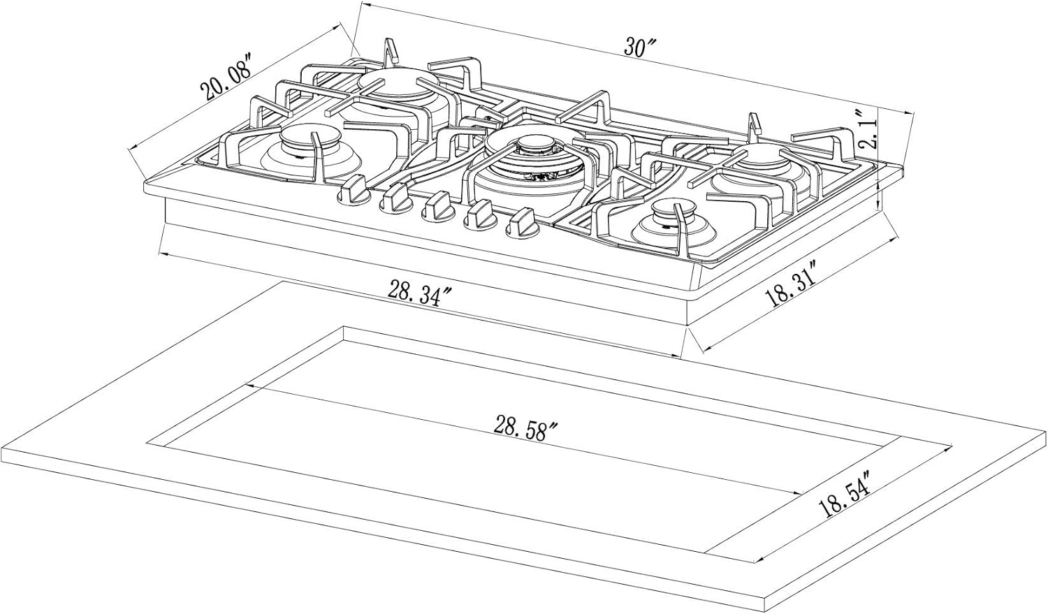 30 in. Stainless Steel Gas Cooktop with 5 Sealed Burners Z56636