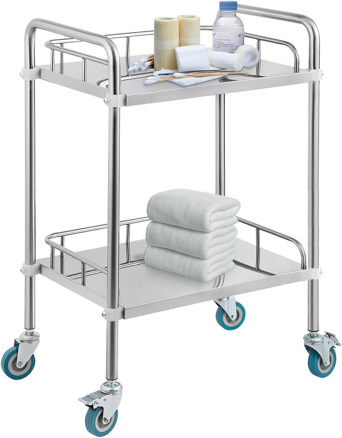 2 Layers Stainless Steel Utility Cart with Silent Locking Wheels S314