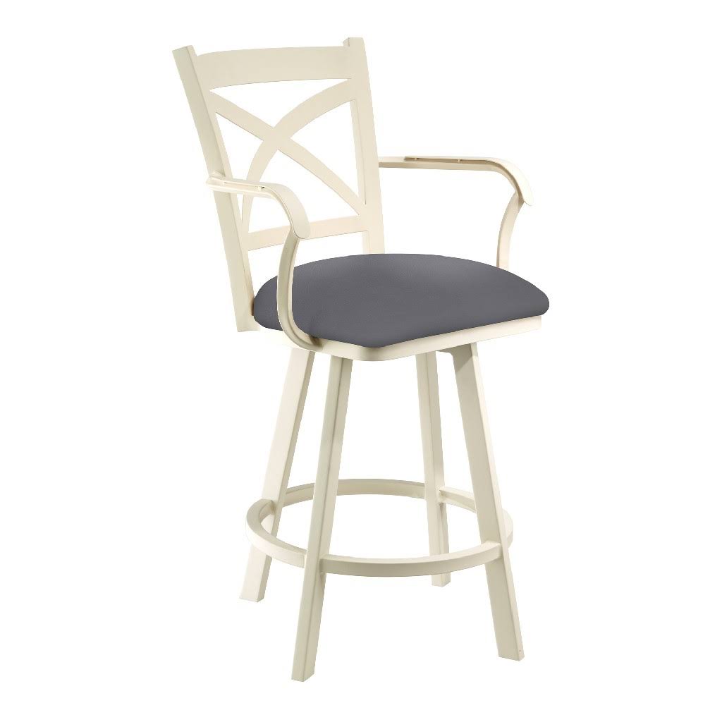 Metal Swivel Barstool in Dark Gray Faux Leather O9146