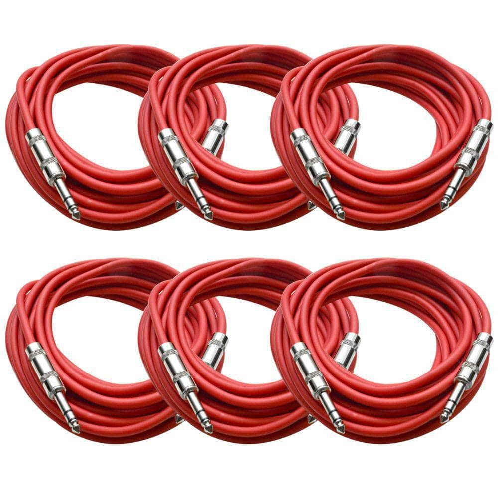 Pack of Six 25 Foot Red 1/4x22 TRS Patch Cable P805387