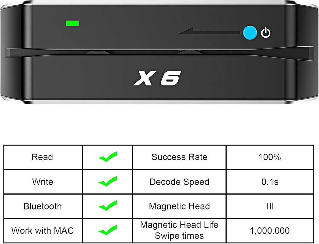 X6 BT Bluetooth Magnetic Card Reader Writer USB 3 Tracks Swipe Encoder P291