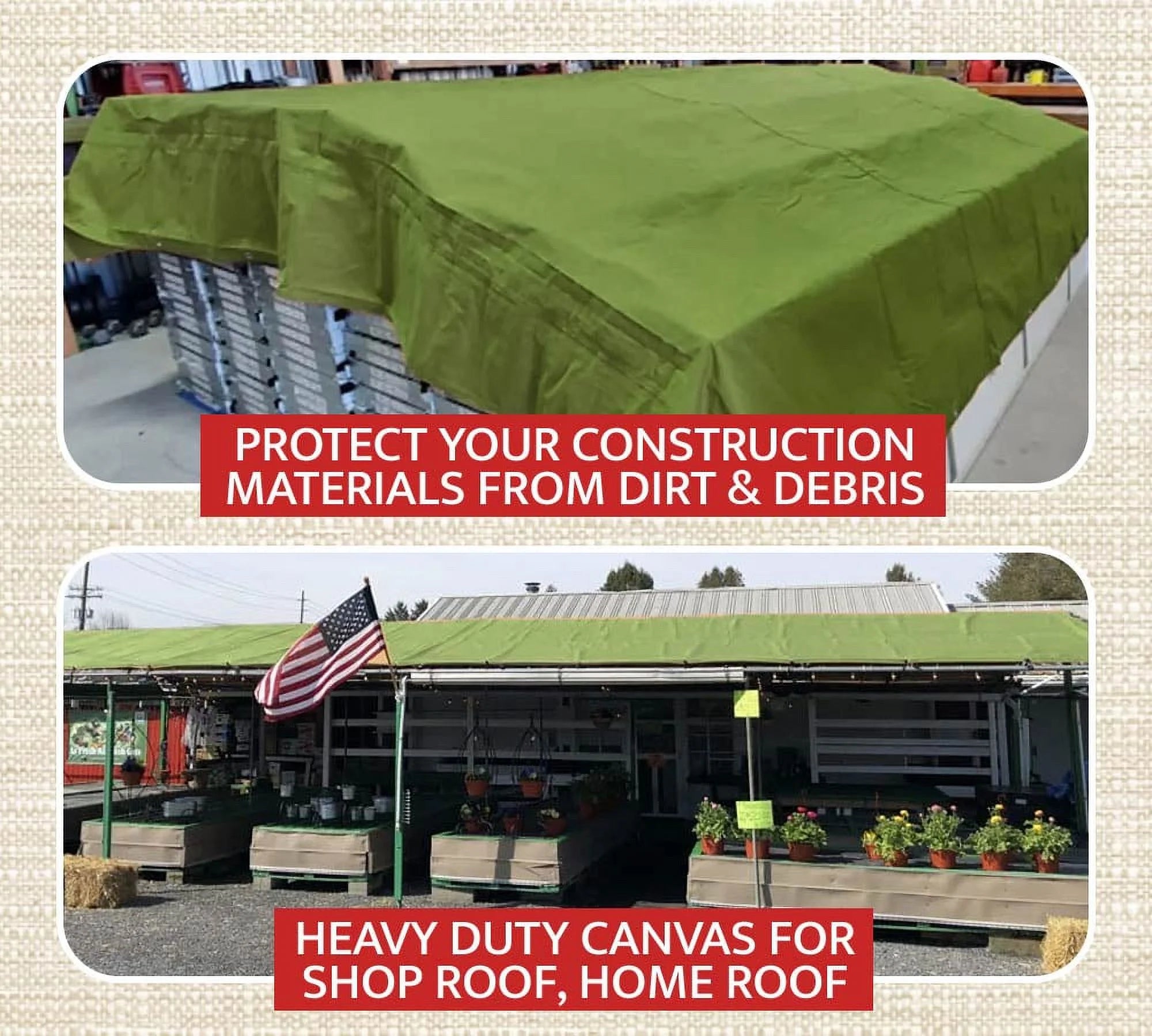 6' x 8' Green Canvas Tarp 12oz Water Resistant V69332