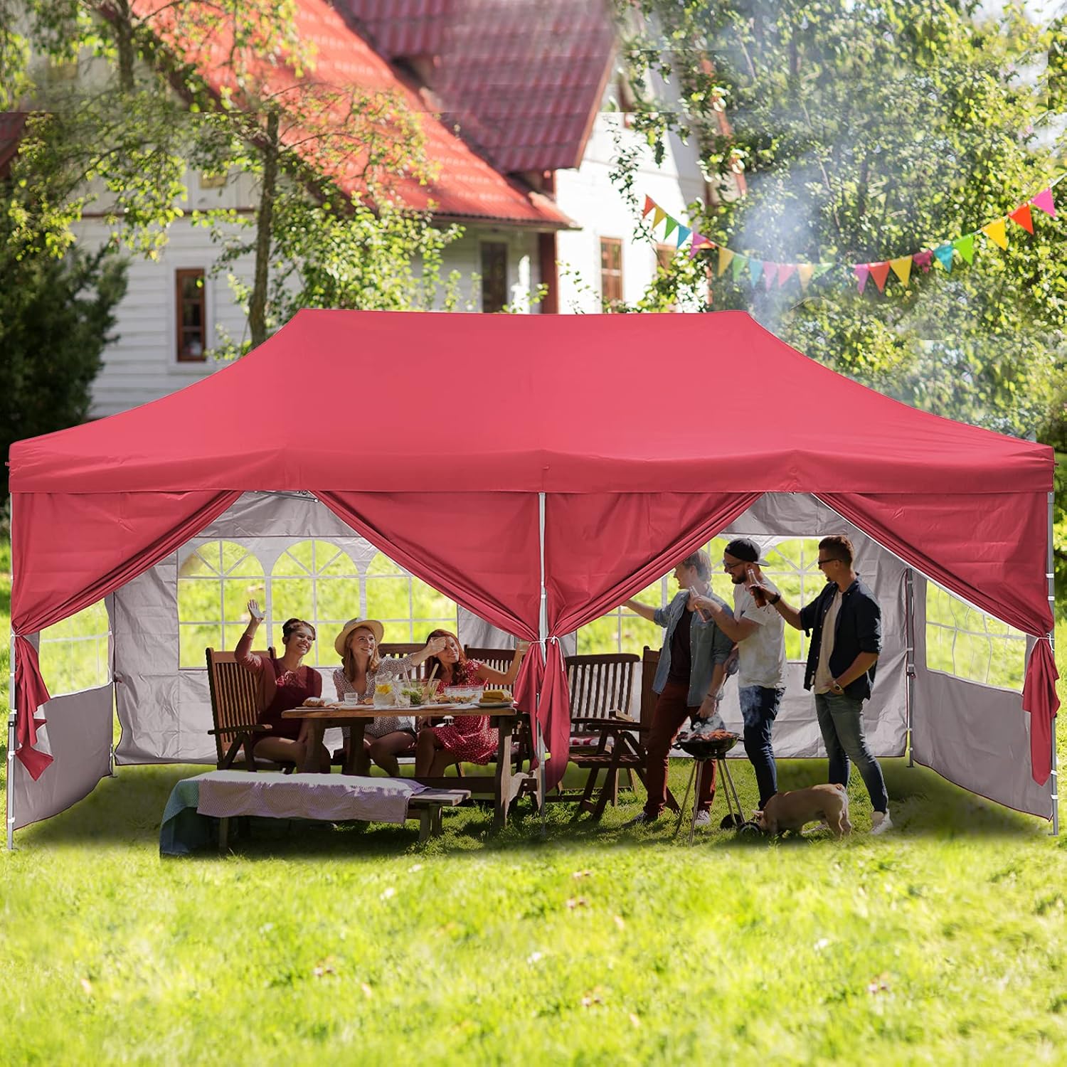 Blue 10'x20' Pop Up Canopy Tent with 6 Sidewalls and Wheeled Carry Bag S755