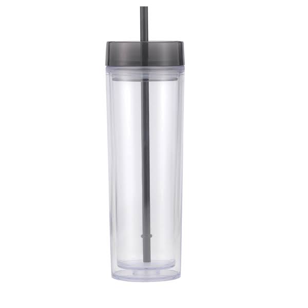 16 oz Double Wall Plastic Tumbler with Straw and Lid K94313
