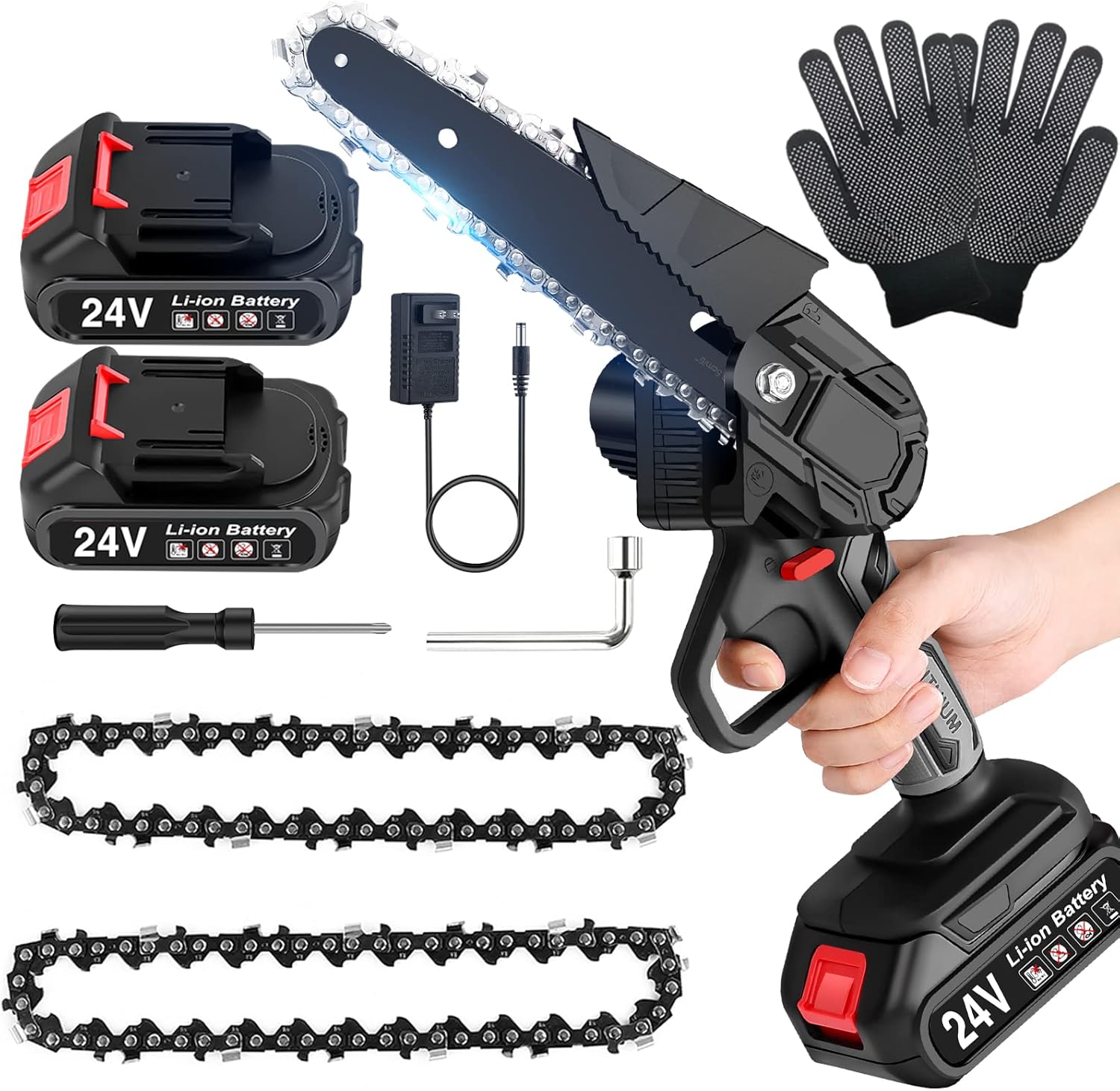 6-Inch Cordless Electric Chainsaw with 2 Batteries and Chains F185