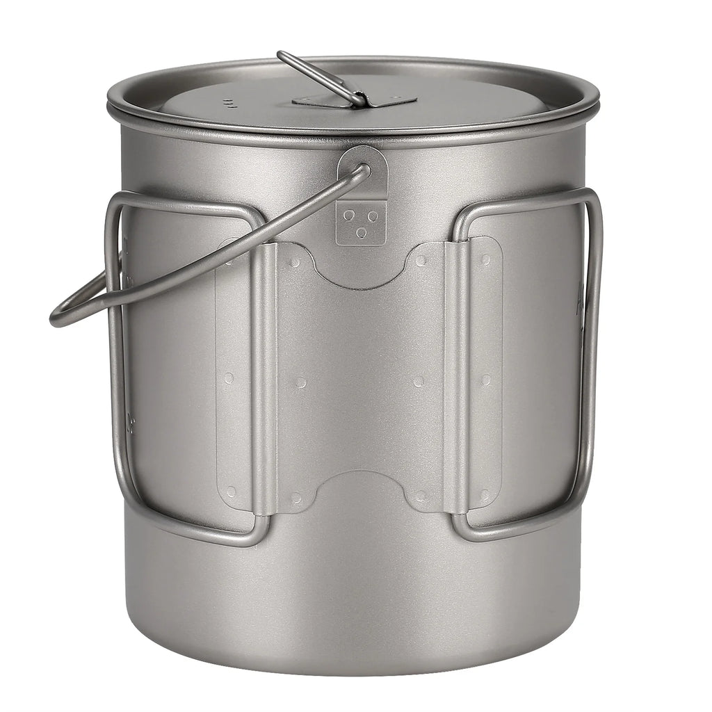 Ultralight 750ml Titanium Pot with Lid and Foldable Handle E6964