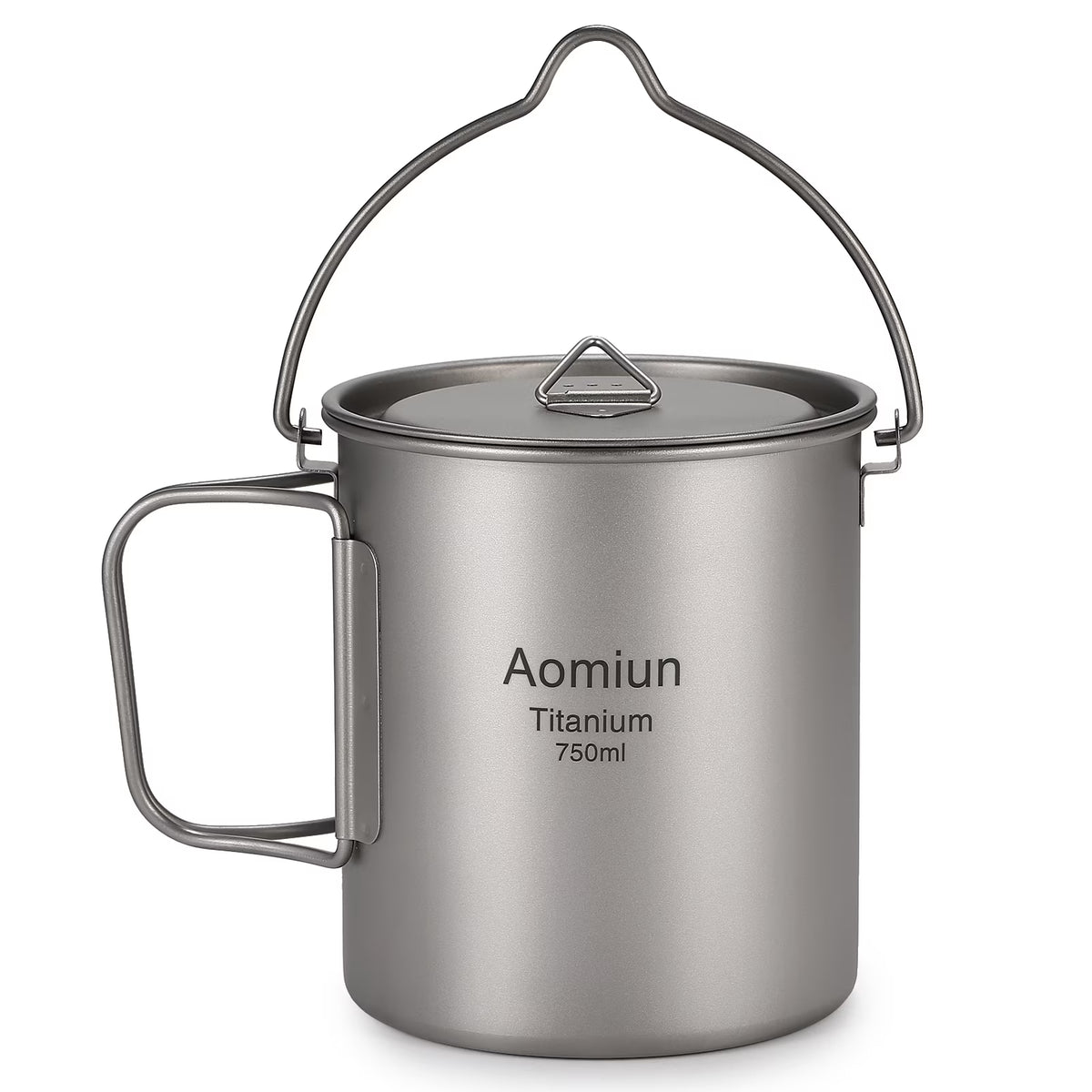 Ultralight 750ml Titanium Pot with Lid and Foldable Handle E6964