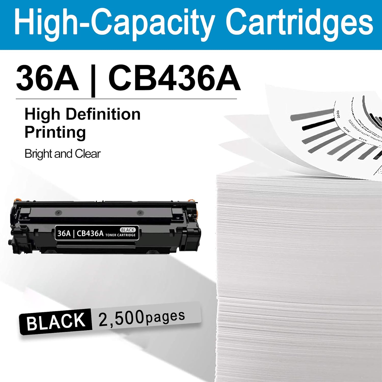 Black Toner Cartridge 36A Replacement for HP Printer J5570