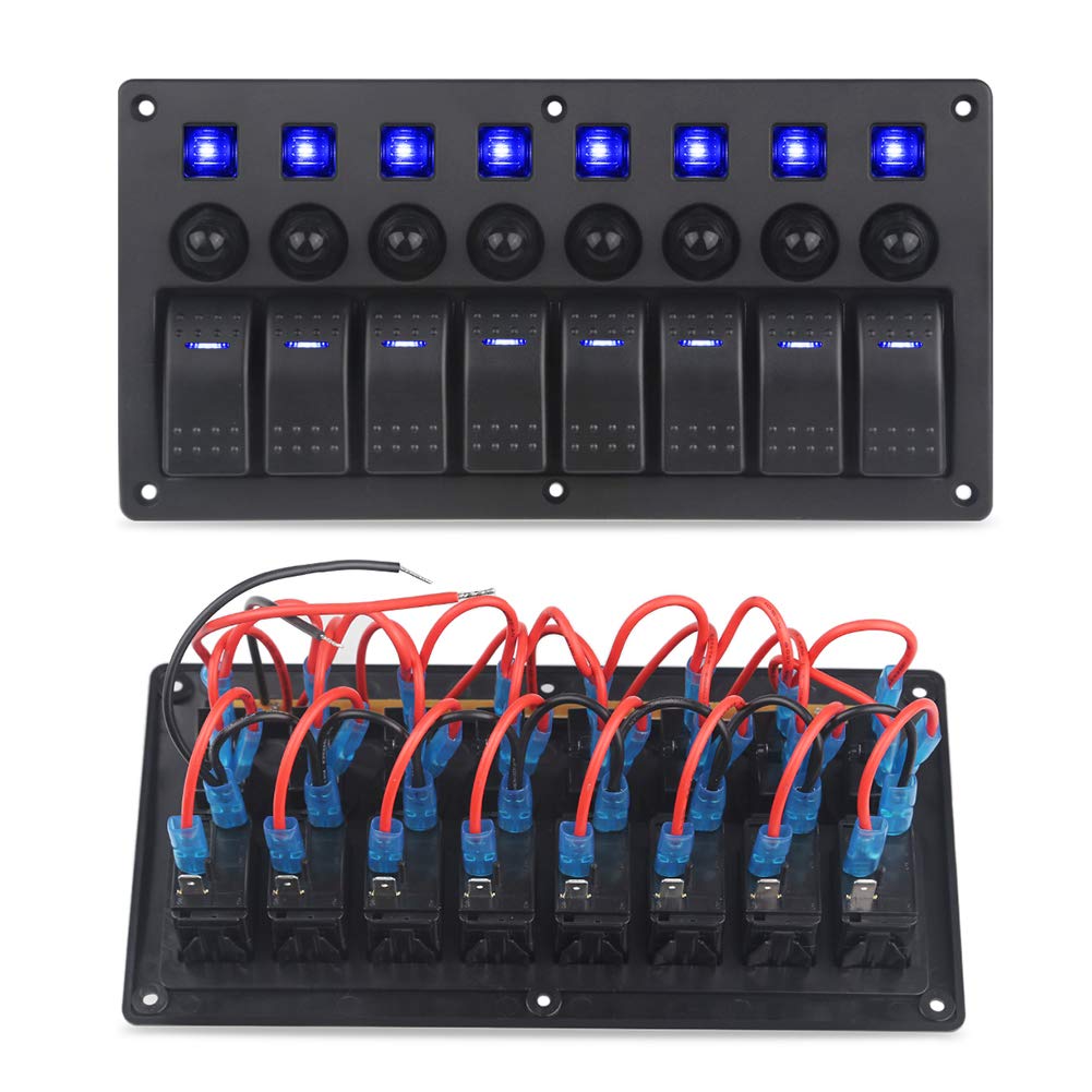 Blue 8 Gang Waterproof Toggle Rocker Switch Panel 12V/24V LED Circuit Breaker Pack of 2 U81243