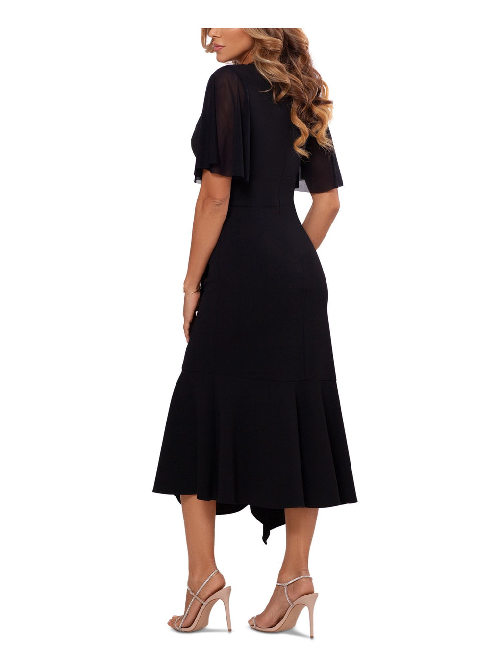 Black Stretch V Neck Midi Formal Dress X189