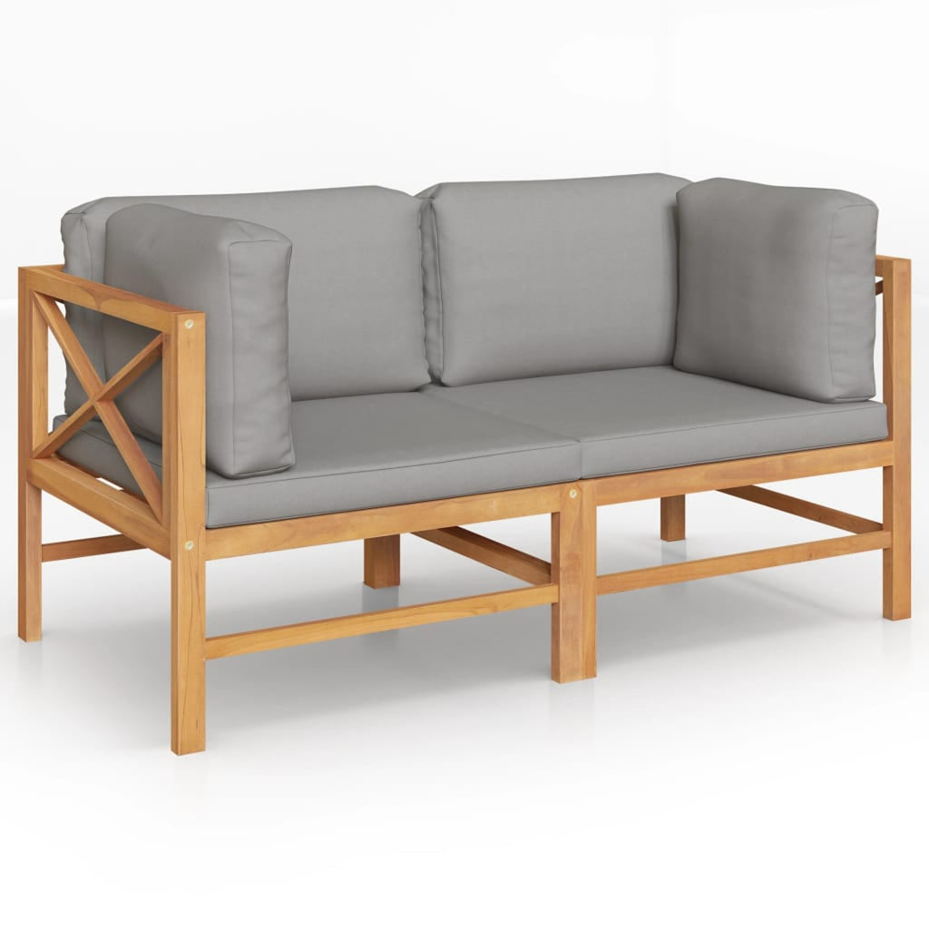 2-Seater Teak Wood Corner Sofa Set with Dark Gray Cushion A5799