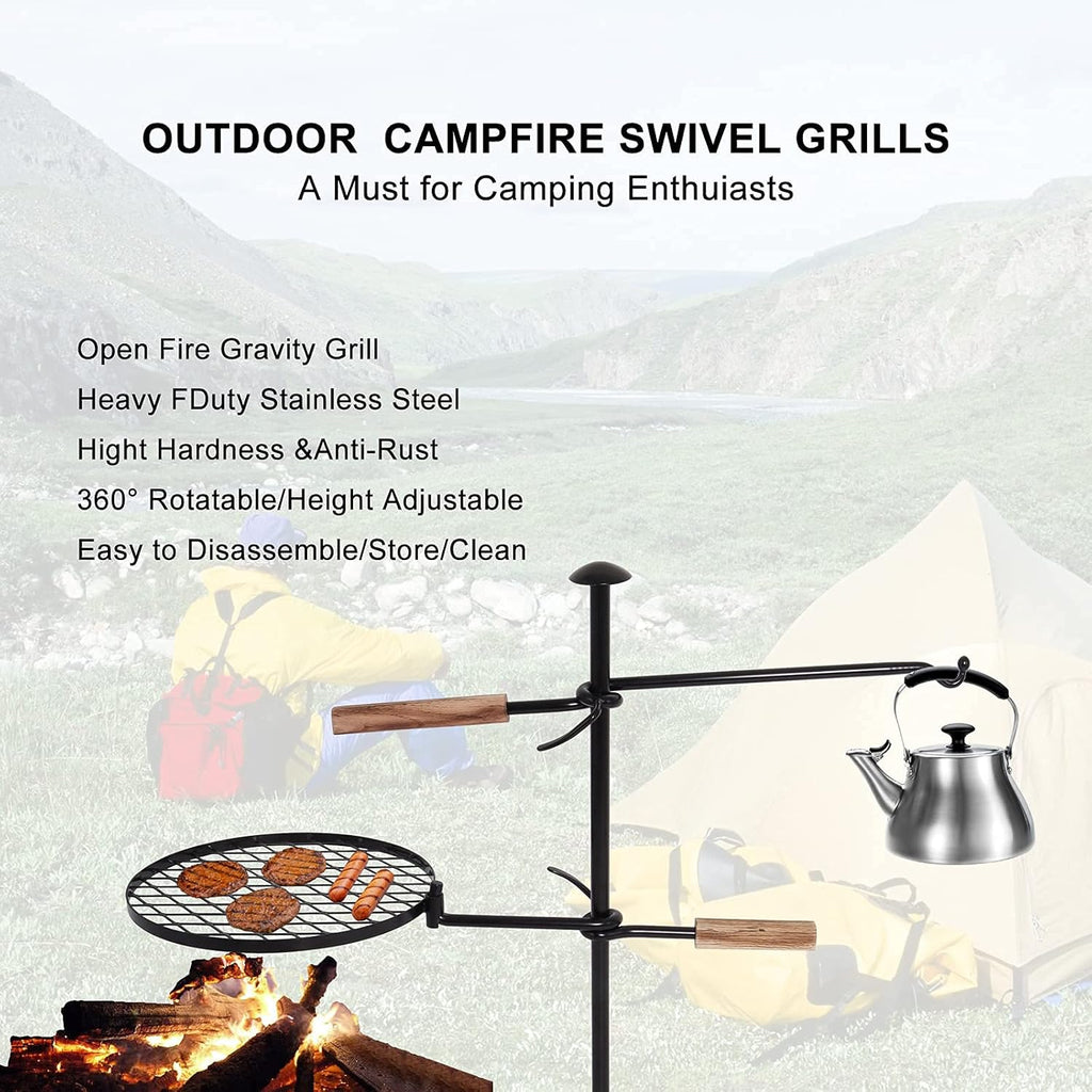 Campfire Swivel Grill Grate, 360° Adjustable 13 Inch Heavy Duty Portable Cooking Griddle P6771