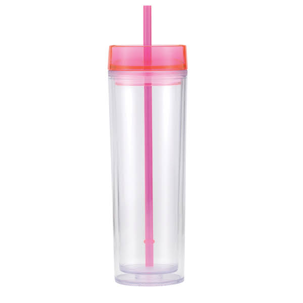 16 oz Double Wall Plastic Tumbler with Straw and Lid K94313