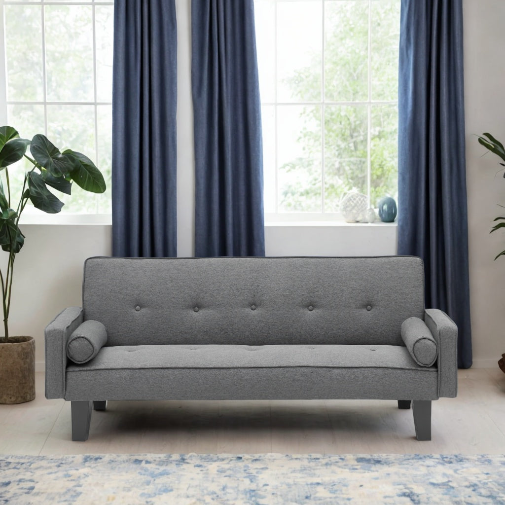 Dark Gray Cotton Linen Convertible Sofa Bed with Two Pillows D735