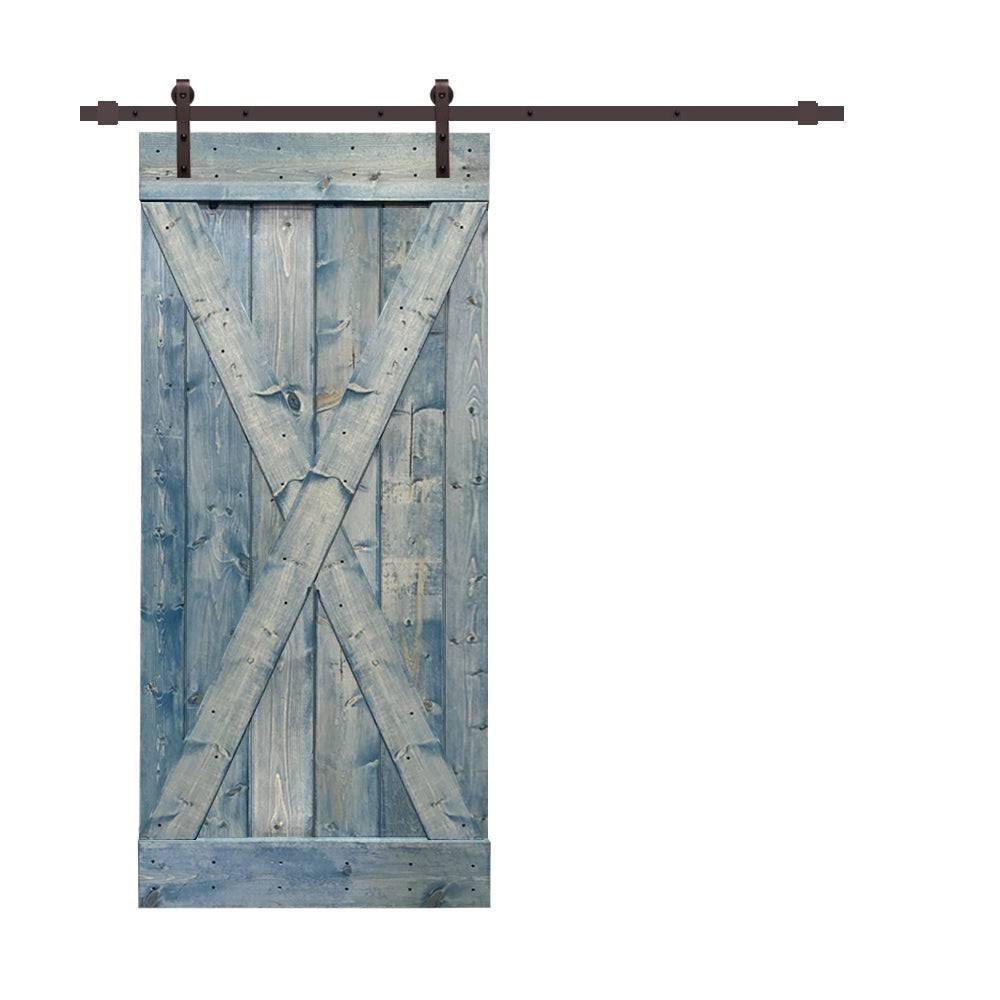 Weather Oak Stained Wood Interior Sliding Barn Door with Hardware Kit O268