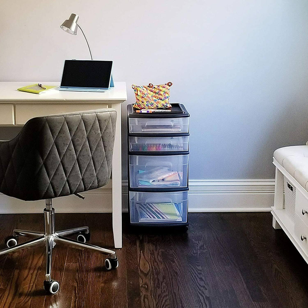 4 Storage Cart Set Black Frame Clear Drawers D9853