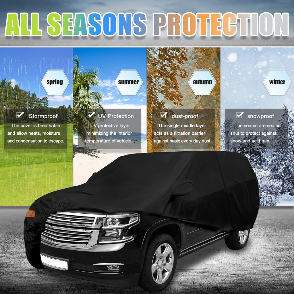 Black Waterproof SUV Car Cover with Driver Door Zipper B196