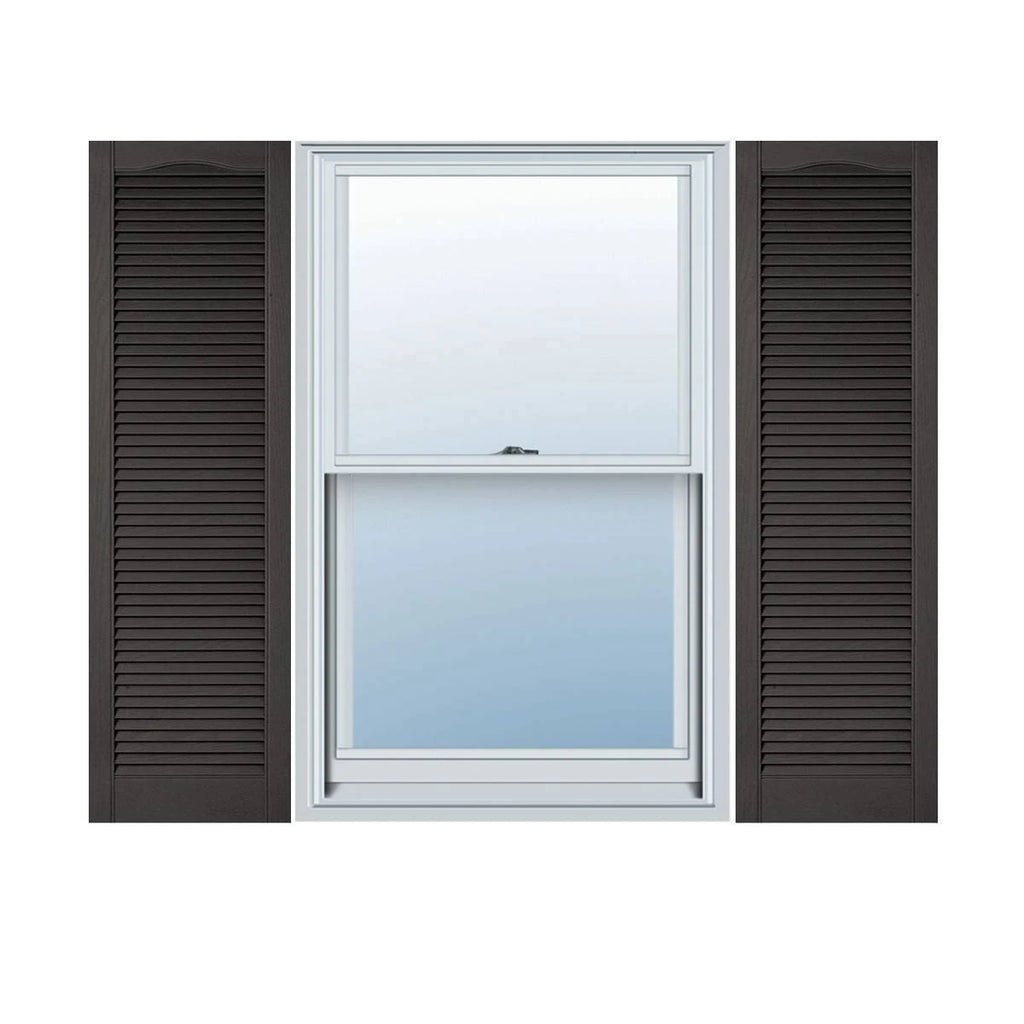 Custom Cathedral Top Louver Shutters, Musket Brown S98193
