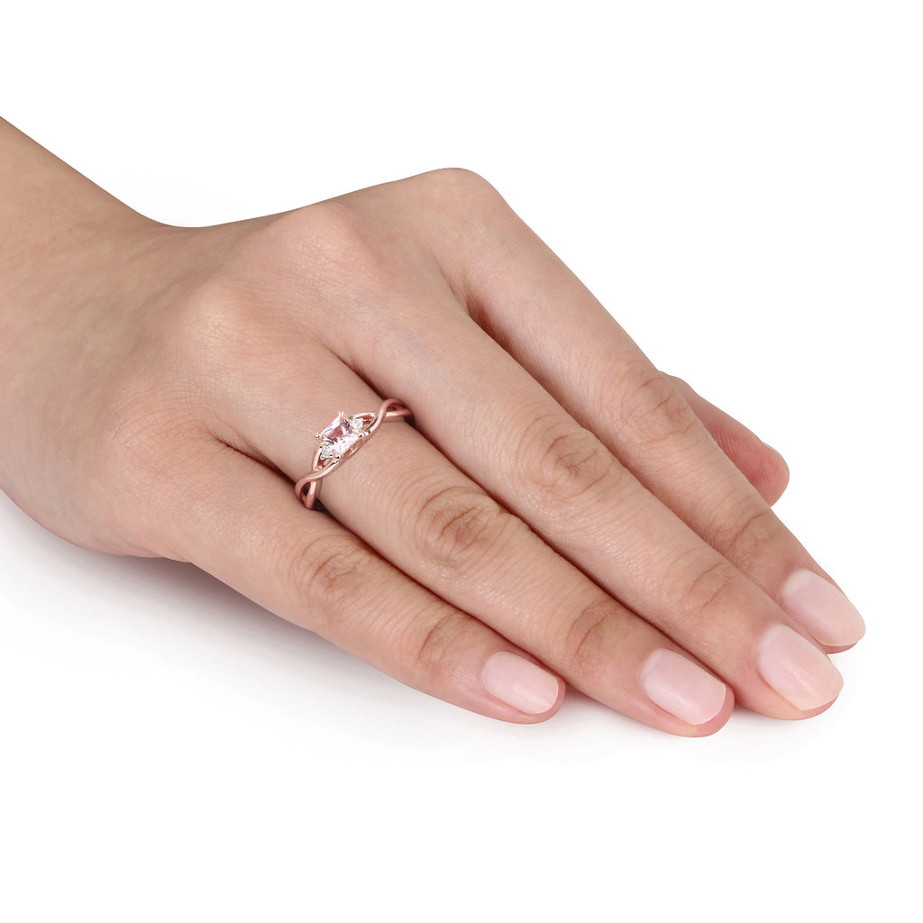 Rose Gold Sterling Silver Morganite and Diamond Accent Ring B9005