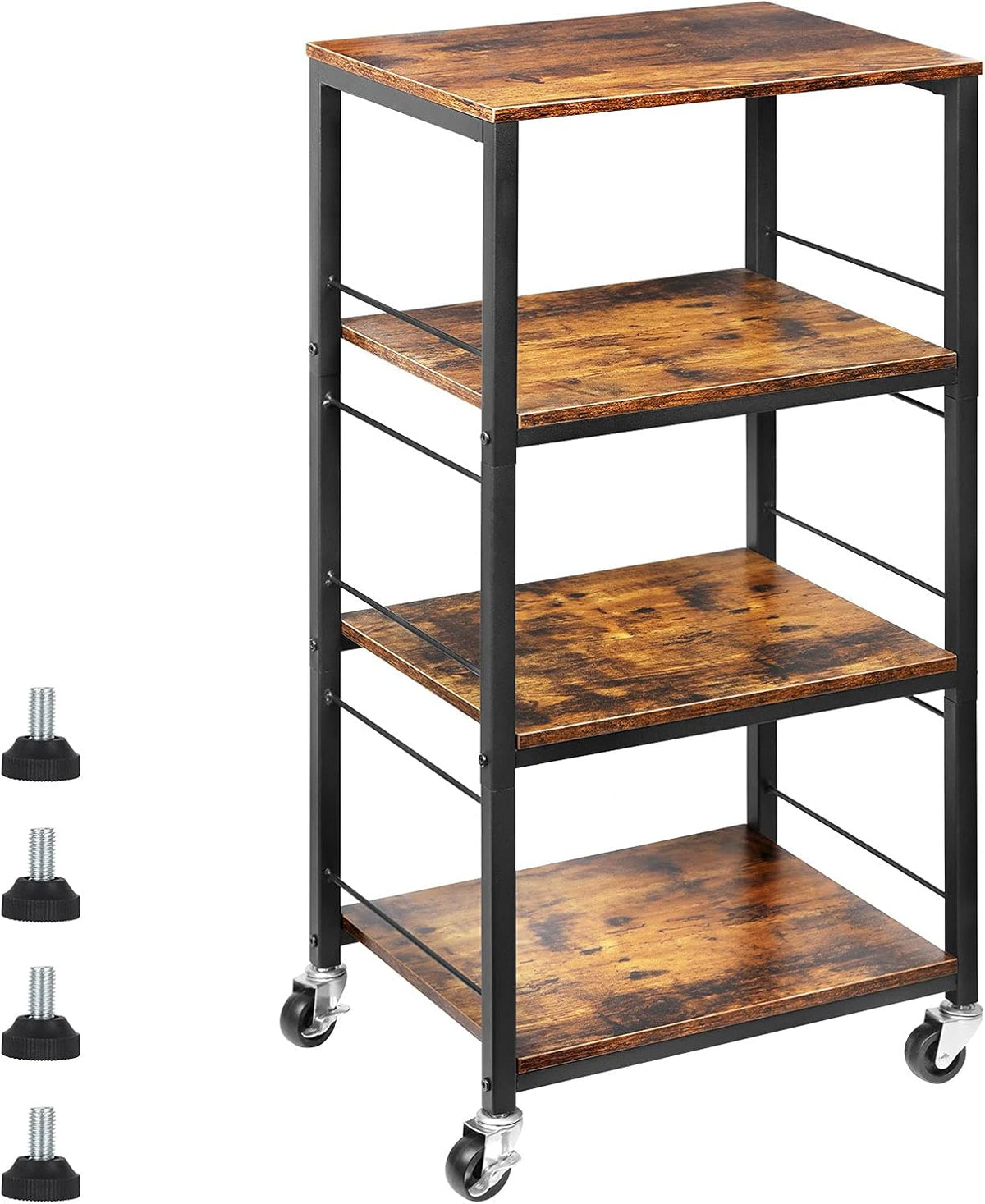 4-Tier Industrial Wood Serving Cart with Wheels Y545307