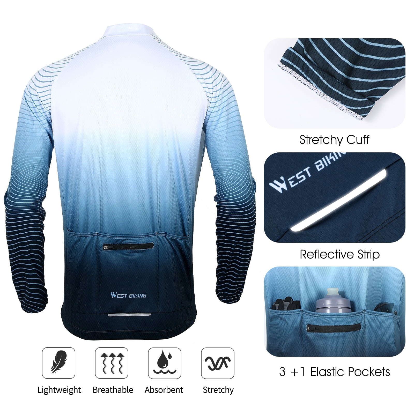 White Long-Sleeved Cycling Jersey J21203