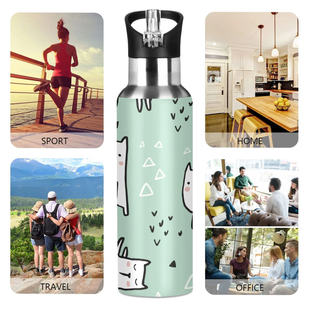 Green Vacuum Insulated Stainless Steel Water Bottle with Straw Lid 20 OZ H4092