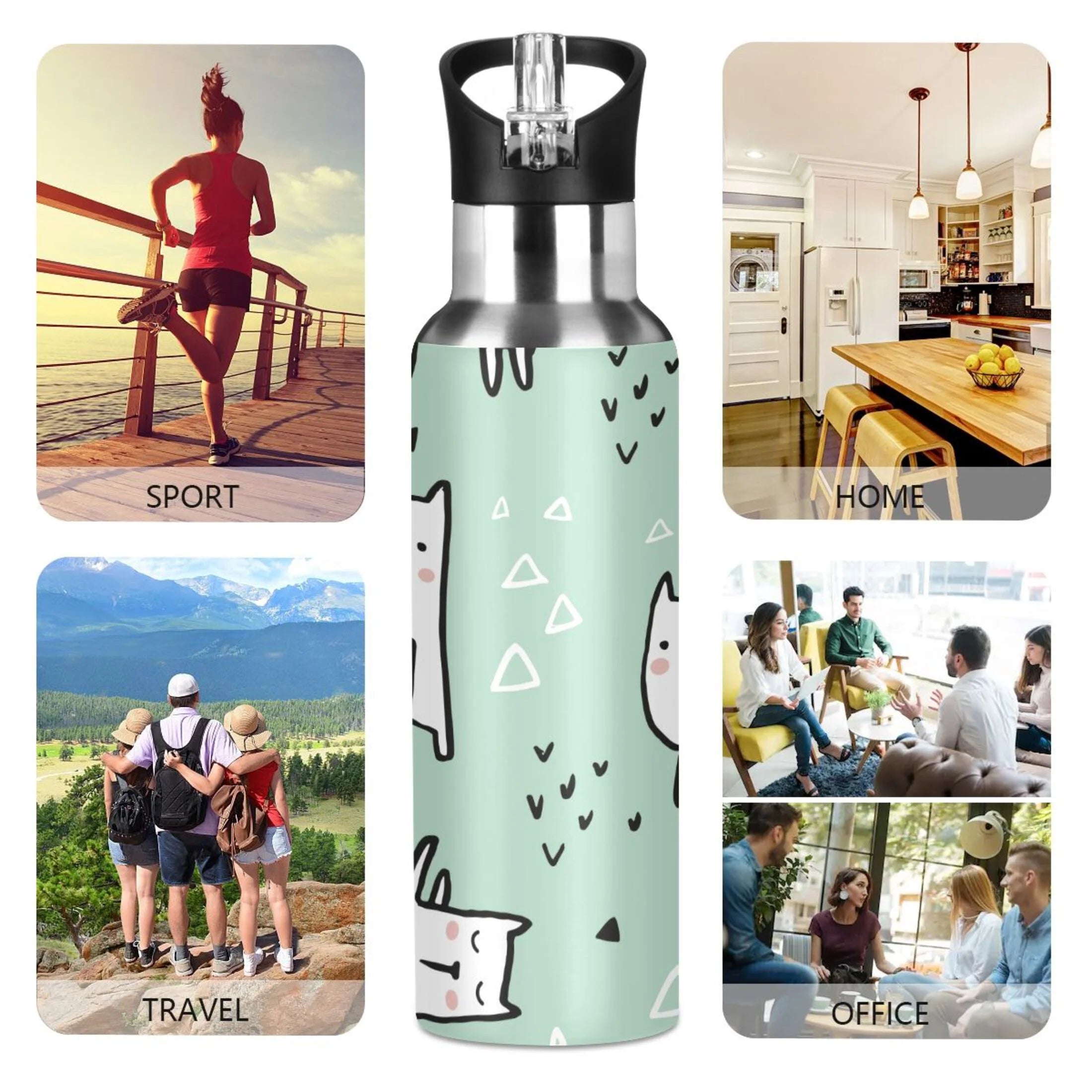 Green Vacuum Insulated Stainless Steel Water Bottle with Straw Lid 20 OZ H4092